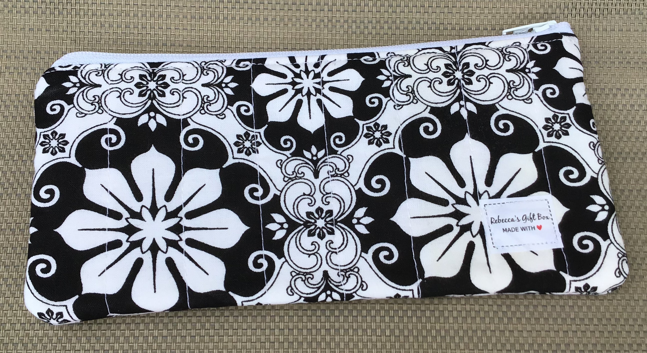 Retro Black and White Flower pencil pouch/case